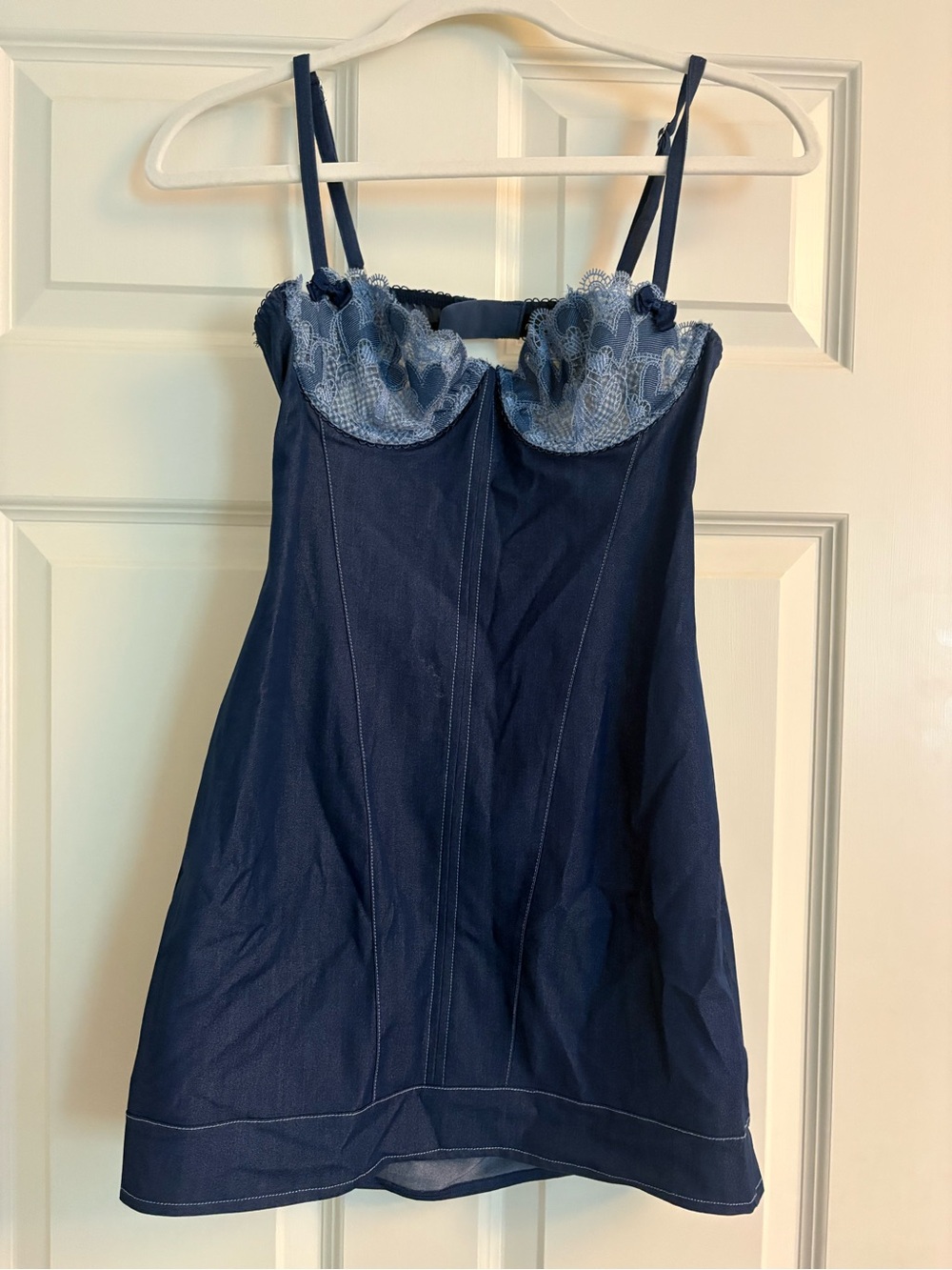 For Love and Lemons Denim and Lace Mini Dress